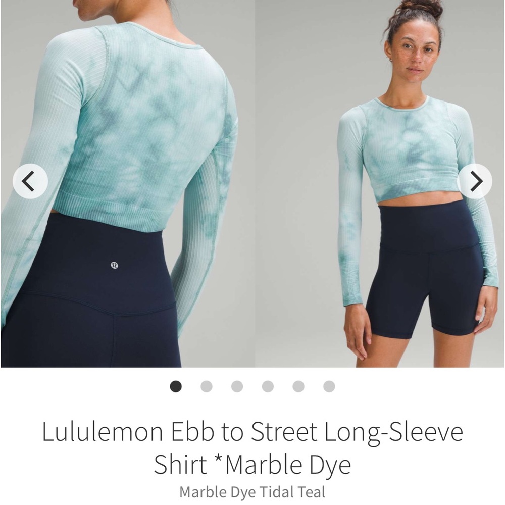 Lululemon Athletica Teal Marble Long-Sleeve Crop Top